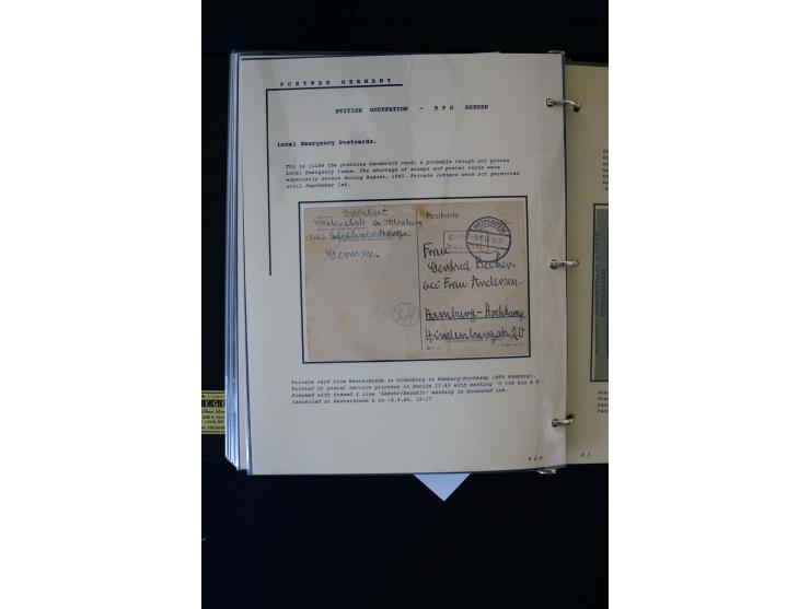  1945/1949, sehr umfangreiche Sammlung aller Zonen mit einigen hundert Briefen, Karten und Ganzsachen auf Austellungsblättern