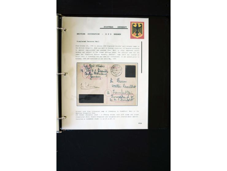  1945/1949, sehr umfangreiche Sammlung aller Zonen mit einigen hundert Briefen, Karten und Ganzsachen auf Austellungsblättern
