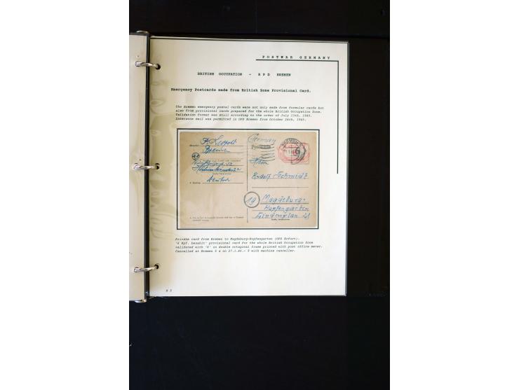  1945/1949, sehr umfangreiche Sammlung aller Zonen mit einigen hundert Briefen, Karten und Ganzsachen auf Austellungsblättern