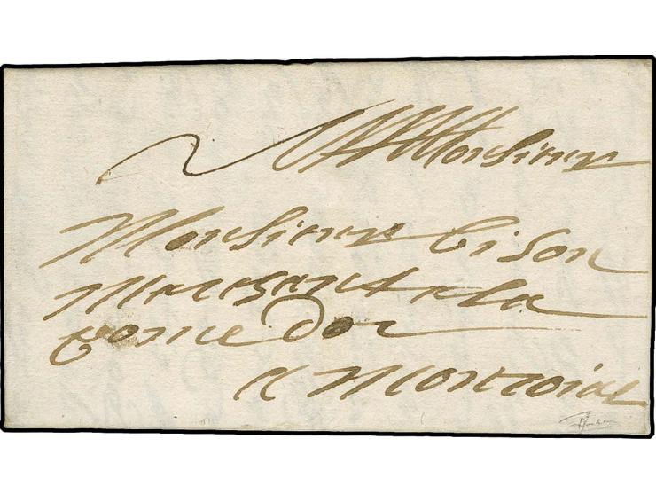 1693, entire letter dated  "à Luxembourg set. 26e 1693" to Monroial with black manuscript tax "2"; a rare letter from the per
