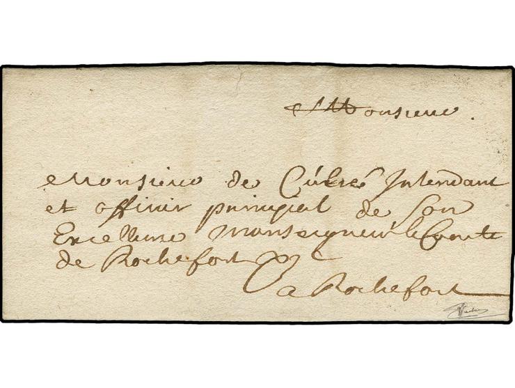 SECOND SPANISH PERIOD (1697-1713): 1707, small entire letter dated "Luxembourg le 21 febr. 1707" to Rochefort (Goebel EL3, 34