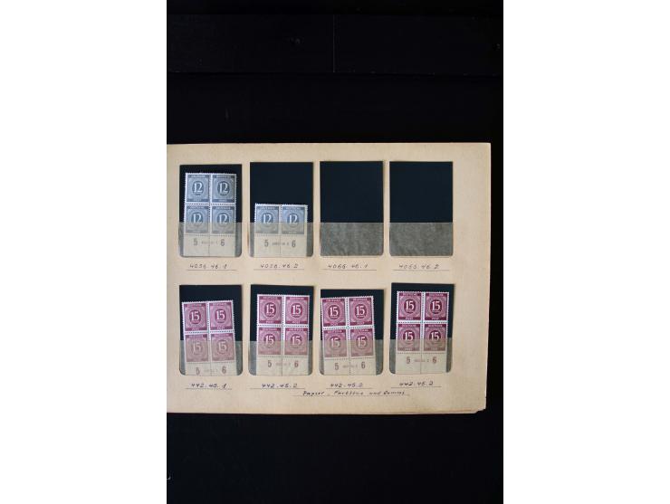 1946/48, Arbeiter und Ziffer postfrische und wenige ungebrauchte Sammlung 4er-Blocks (wenige Paare) mit HAN, dazu kleiner Tei