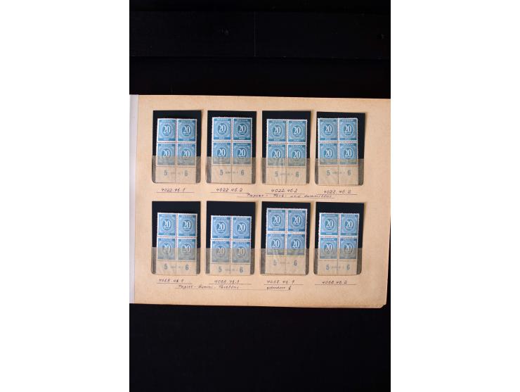 1946/48, Arbeiter und Ziffer postfrische und wenige ungebrauchte Sammlung 4er-Blocks (wenige Paare) mit HAN, dazu kleiner Tei