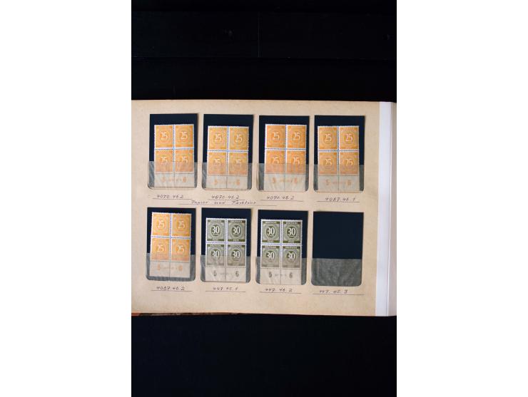 1946/48, Arbeiter und Ziffer postfrische und wenige ungebrauchte Sammlung 4er-Blocks (wenige Paare) mit HAN, dazu kleiner Tei