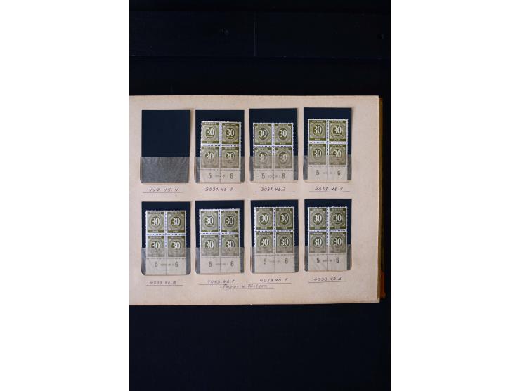 1946/48, Arbeiter und Ziffer postfrische und wenige ungebrauchte Sammlung 4er-Blocks (wenige Paare) mit HAN, dazu kleiner Tei