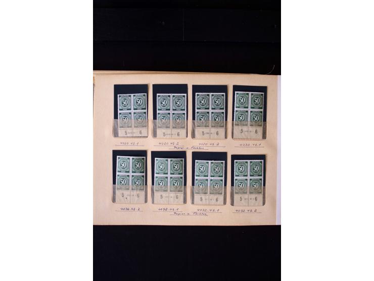 1946/48, Arbeiter und Ziffer postfrische und wenige ungebrauchte Sammlung 4er-Blocks (wenige Paare) mit HAN, dazu kleiner Tei