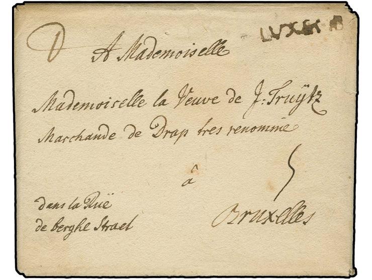 1745, "LVXEMB" on envelope with complete letter enclosed to Bruxelles with manuscript tax "5" (sols) and "D" (double port), f