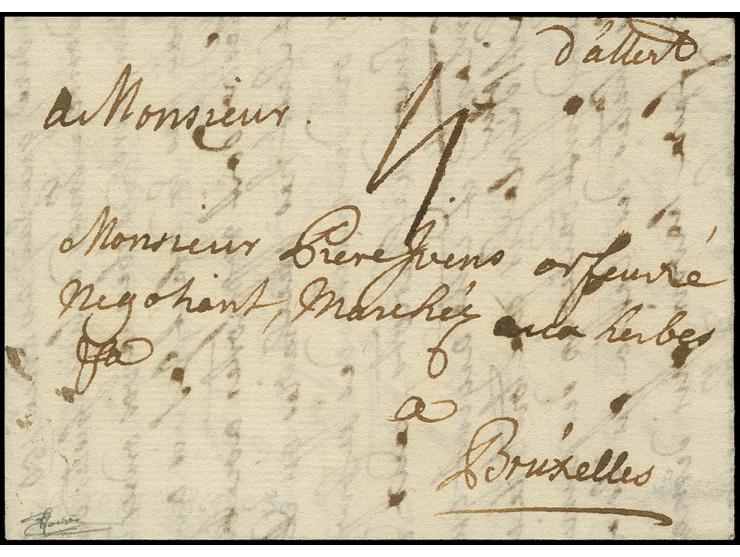 1761, "d'attert", clear manuscript marking on almost complete entire letter to Bruxelles, manuscript tax "4"; very scarce, on