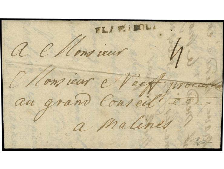 1762, "FLAMSIOUL", quite clear straight line on entire letter dated "Rollé 9 février 1762" to Bruxelles, manuscript text "4";