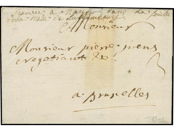 1766, entire letter dated "Martelange 6 janvier 1766" to Bruxelles, endorsed "Trouvée a marche dans la feuille de la male de 