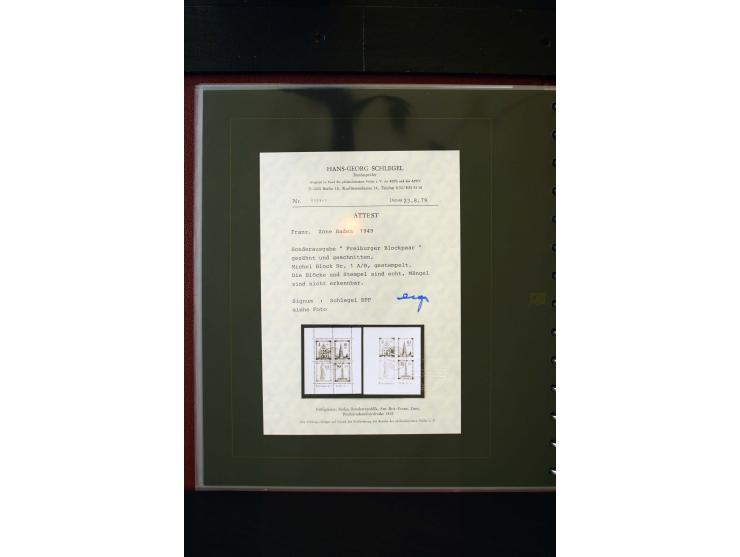 1945/49, in den Hauptnummern weit überkomplette Sammlung mit vielen weiteren Besonderheiten wie Mi.-Nr. 11-13 vL, Baden Block