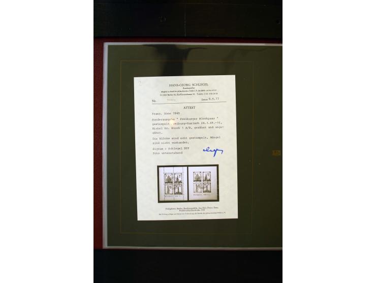 1945/49, in den Hauptnummern weit überkomplette Sammlung mit vielen weiteren Besonderheiten wie Mi.-Nr. 11-13 vL, Baden Block