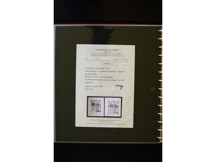 1945/49, in den Hauptnummern weit überkomplette Sammlung mit vielen weiteren Besonderheiten wie Mi.-Nr. 11-13 vL, Baden Block