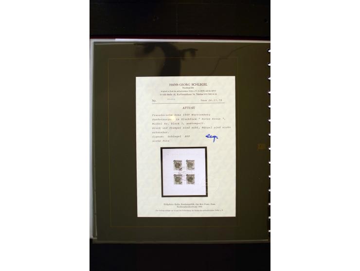 1945/49, in den Hauptnummern weit überkomplette Sammlung mit vielen weiteren Besonderheiten wie Mi.-Nr. 11-13 vL, Baden Block
