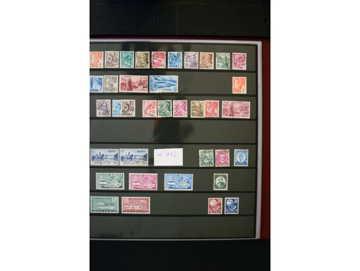 1945/49, in den Hauptnummern weit überkomplette Sammlung mit vielen weiteren Besonderheiten wie Mi.-Nr. 11-13 vL, Baden Block