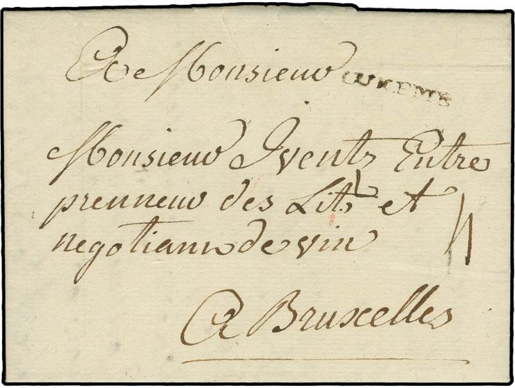 1775, "LUXEMB", bowed straight line on entire letter dated "Luxembourg le 18 Xber 1775" to Bruxelles with manuscript tax "4",