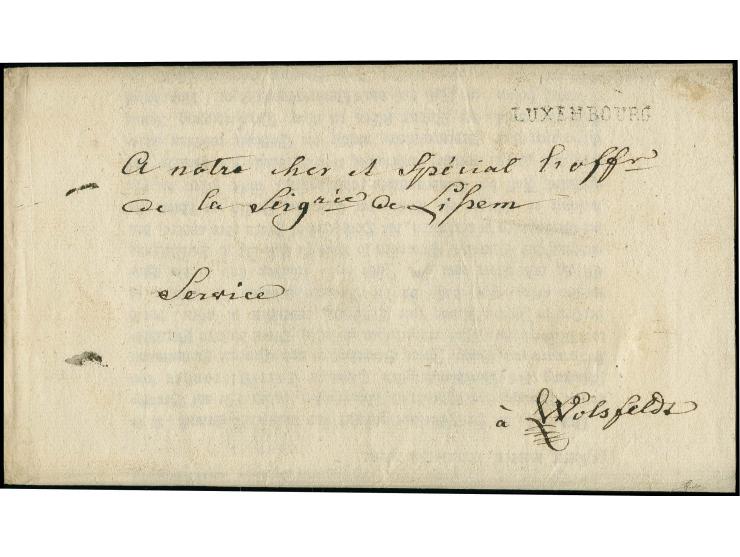 1779, "LUXEMBOURG", clear straight line on printed official declaration, printed in Luxemburg by J.B. Kleber, endorsed "Servi