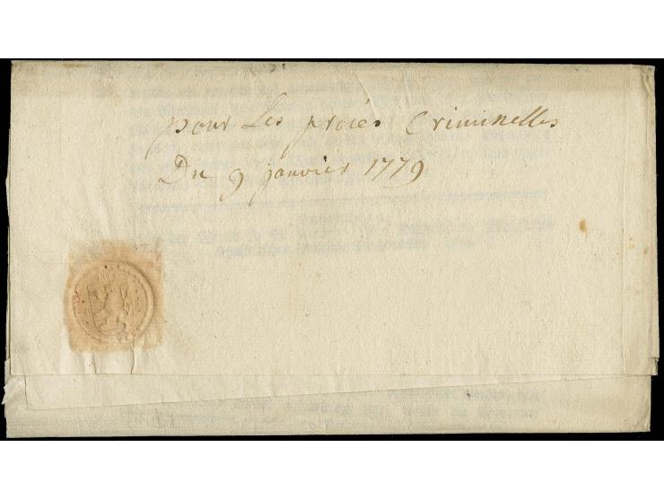 1779, "LUXEMBOURG", clear straight line on printed official declaration, printed in Luxemburg by J.B. Kleber, endorsed "Servi