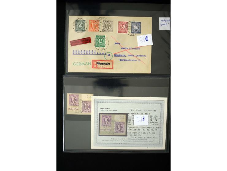 1945, interessante gestempelte Partie mit diversen Briefen, dabei bessere Werte wie Mi.-Nr. 13Cz(2), 13Ey(2) gestempelt, Mi.-