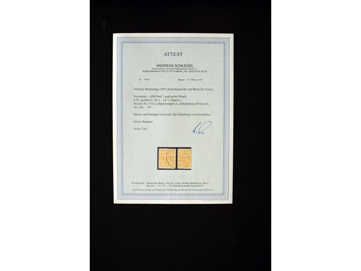 1945, interessante gestempelte Partie mit diversen Briefen, dabei bessere Werte wie Mi.-Nr. 13Cz(2), 13Ey(2) gestempelt, Mi.-