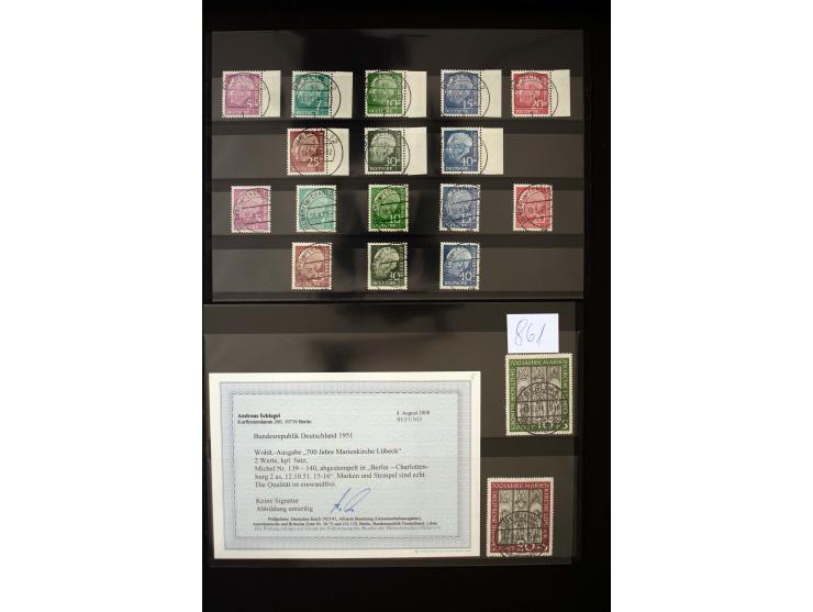 1951/64, sehr schöne Partie, alle Werte mit zentrischem Vollstempel "BERLIN", dabei Mi.-Nr. 139-140, 143-46(3), 156-59(2), 16