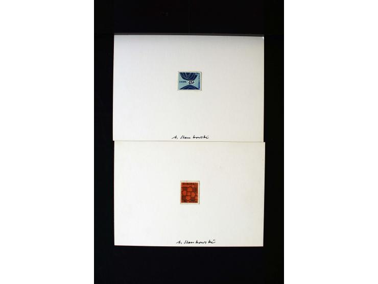 1955/65 (ca.), Partie Briefmarkenentwürfe des Künstlers Anton Stankowski (Entwurf u.a. Bund Mi.-Nr. 219 und 220), teils mit o