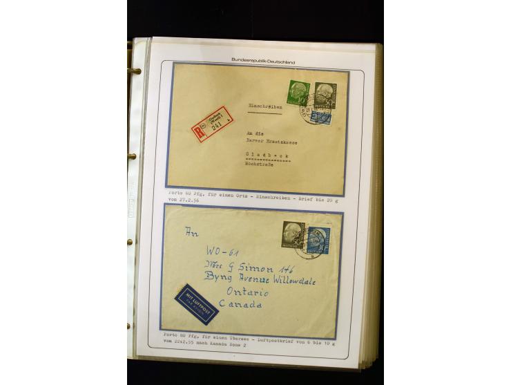 1954/1964, Ausstellungs-Sammlung "HEUSS I" in 2 Ordnern mit vielen besseren Einzel- und Mehrfachfrankaturen, reichlich Portos