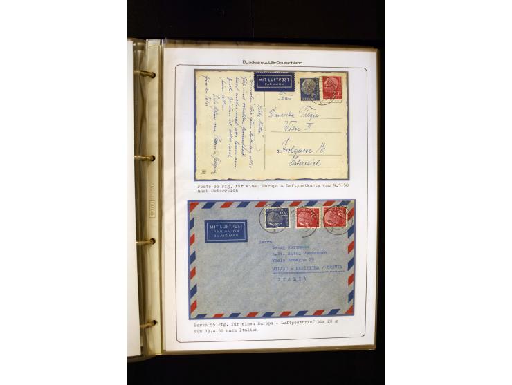 1954/1964, Ausstellungs-Sammlung "HEUSS I" in 2 Ordnern mit vielen besseren Einzel- und Mehrfachfrankaturen, reichlich Portos