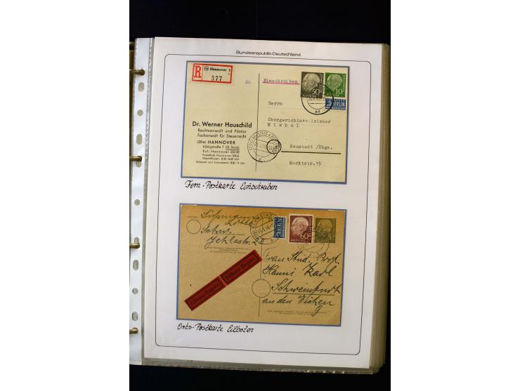 1954/1964, Ausstellungs-Sammlung "HEUSS I" in 2 Ordnern mit vielen besseren Einzel- und Mehrfachfrankaturen, reichlich Portos