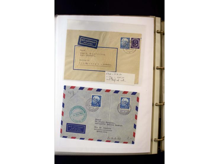 1954/1964, Ausstellungs-Sammlung "HEUSS I" in 2 Ordnern mit vielen besseren Einzel- und Mehrfachfrankaturen, reichlich Portos