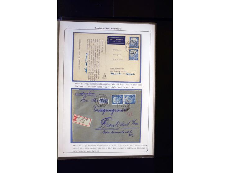 1954/1964, Ausstellungs-Sammlung "HEUSS I" in 2 Ordnern mit vielen besseren Einzel- und Mehrfachfrankaturen, reichlich Portos