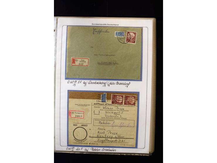 1954/1964, Ausstellungs-Sammlung "HEUSS I" in 2 Ordnern mit vielen besseren Einzel- und Mehrfachfrankaturen, reichlich Portos