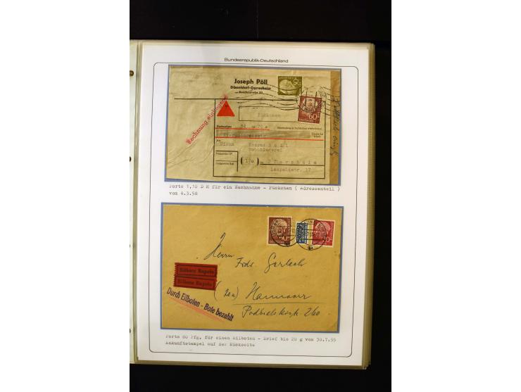 1954/1964, Ausstellungs-Sammlung "HEUSS I" in 2 Ordnern mit vielen besseren Einzel- und Mehrfachfrankaturen, reichlich Portos