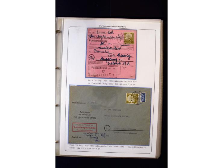1954/1964, Ausstellungs-Sammlung "HEUSS I" in 2 Ordnern mit vielen besseren Einzel- und Mehrfachfrankaturen, reichlich Portos