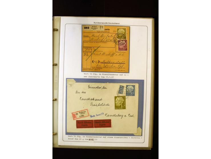 1954/1964, Ausstellungs-Sammlung "HEUSS I" in 2 Ordnern mit vielen besseren Einzel- und Mehrfachfrankaturen, reichlich Portos