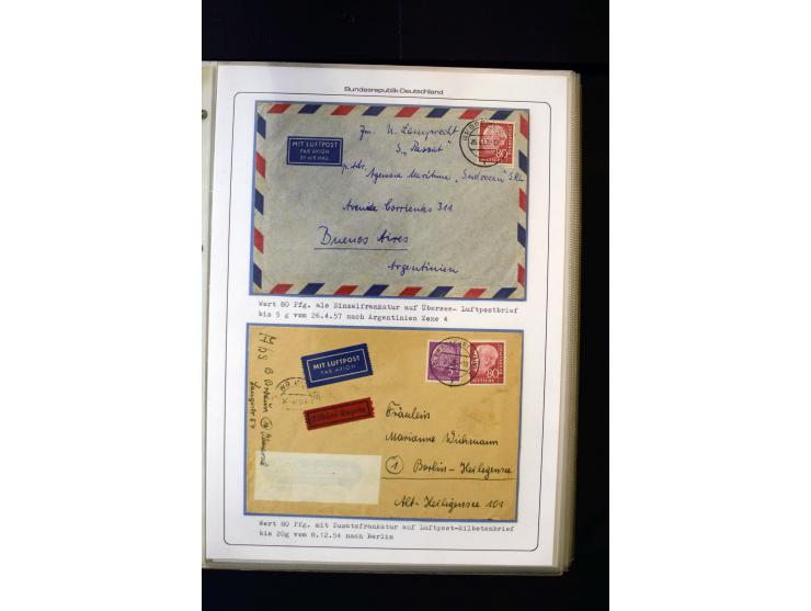 1954/1964, Ausstellungs-Sammlung "HEUSS I" in 2 Ordnern mit vielen besseren Einzel- und Mehrfachfrankaturen, reichlich Portos