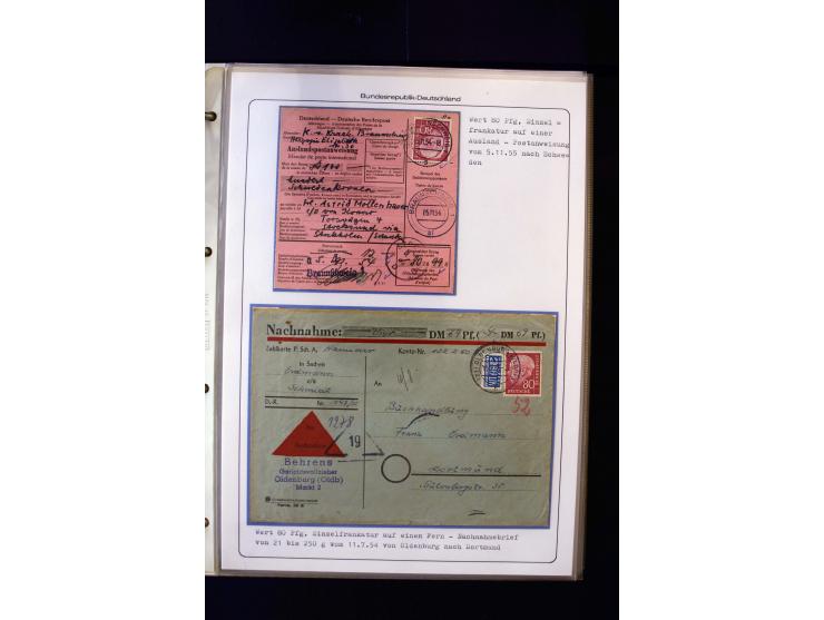 1954/1964, Ausstellungs-Sammlung "HEUSS I" in 2 Ordnern mit vielen besseren Einzel- und Mehrfachfrankaturen, reichlich Portos