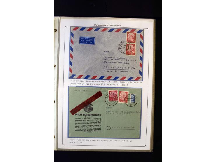 1954/1964, Ausstellungs-Sammlung "HEUSS I" in 2 Ordnern mit vielen besseren Einzel- und Mehrfachfrankaturen, reichlich Portos