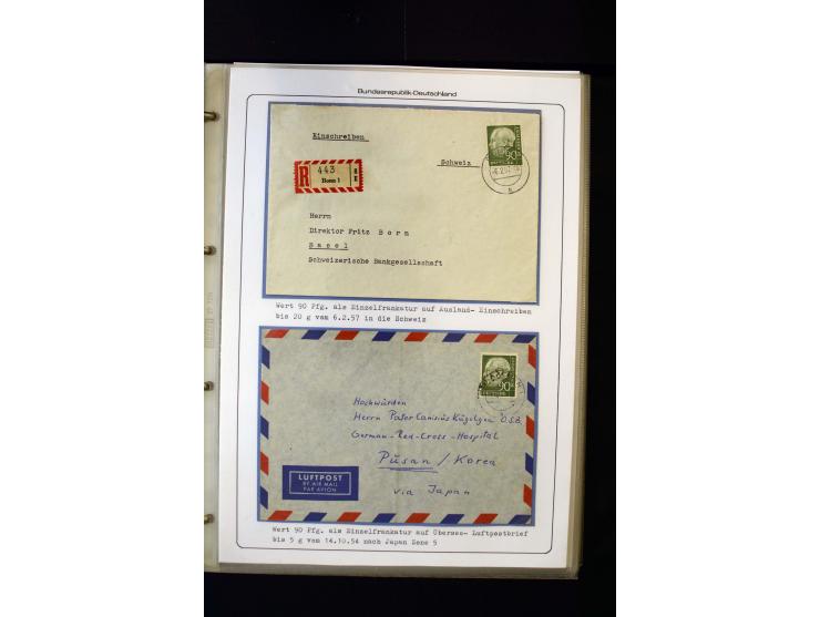 1954/1964, Ausstellungs-Sammlung "HEUSS I" in 2 Ordnern mit vielen besseren Einzel- und Mehrfachfrankaturen, reichlich Portos