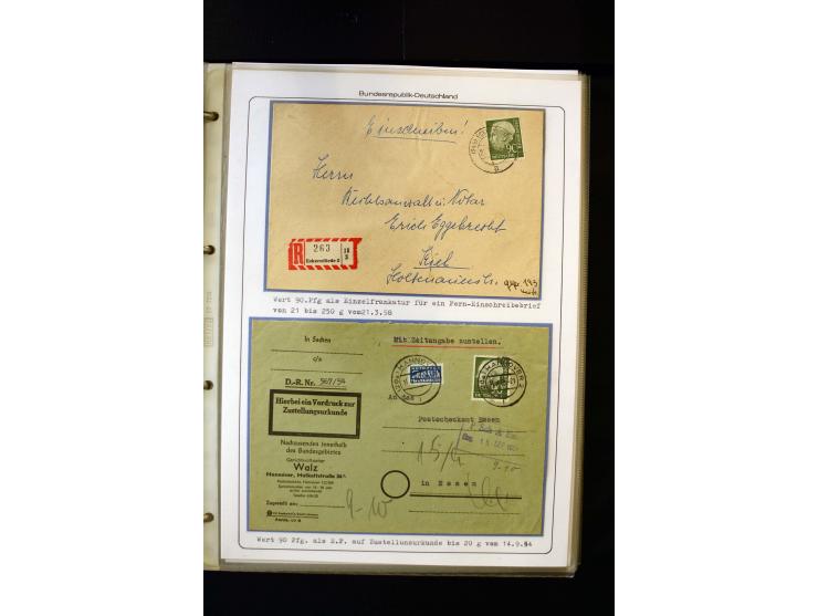 1954/1964, Ausstellungs-Sammlung "HEUSS I" in 2 Ordnern mit vielen besseren Einzel- und Mehrfachfrankaturen, reichlich Portos