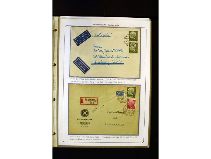 1954/1964, Ausstellungs-Sammlung "HEUSS I" in 2 Ordnern mit vielen besseren Einzel- und Mehrfachfrankaturen, reichlich Portos