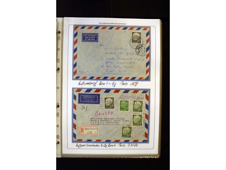1954/1964, Ausstellungs-Sammlung "HEUSS I" in 2 Ordnern mit vielen besseren Einzel- und Mehrfachfrankaturen, reichlich Portos