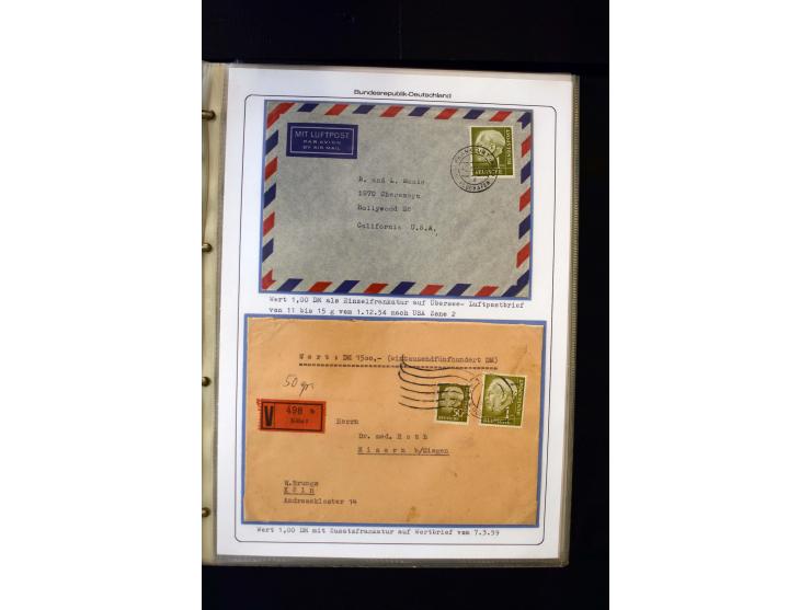 1954/1964, Ausstellungs-Sammlung "HEUSS I" in 2 Ordnern mit vielen besseren Einzel- und Mehrfachfrankaturen, reichlich Portos