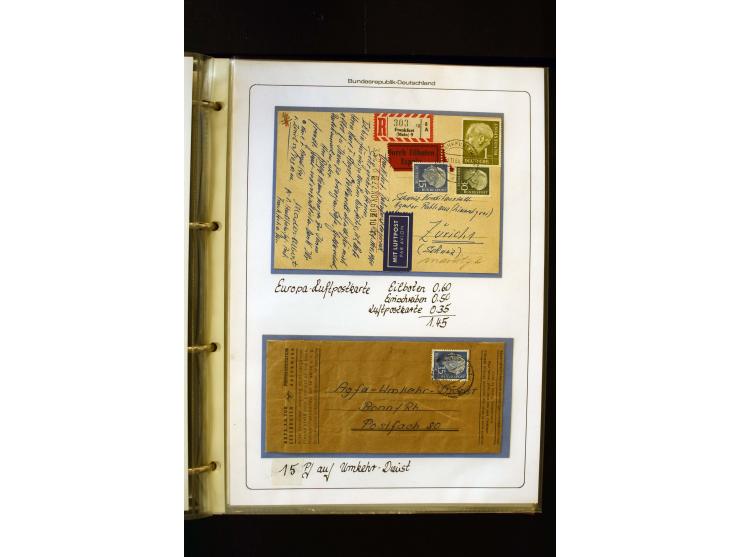 1954/1964, Ausstellungs-Sammlung "HEUSS I" in 2 Ordnern mit vielen besseren Einzel- und Mehrfachfrankaturen, reichlich Portos