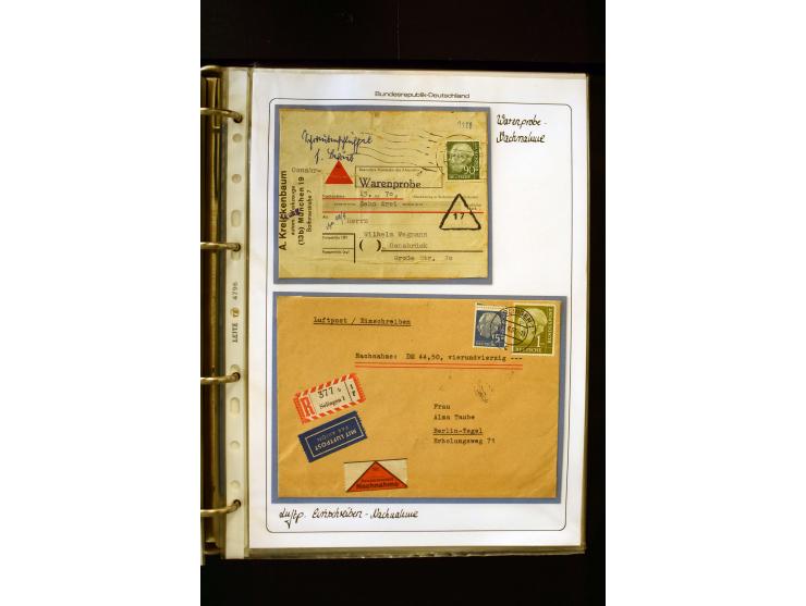 1954/1964, Ausstellungs-Sammlung "HEUSS I" in 2 Ordnern mit vielen besseren Einzel- und Mehrfachfrankaturen, reichlich Portos