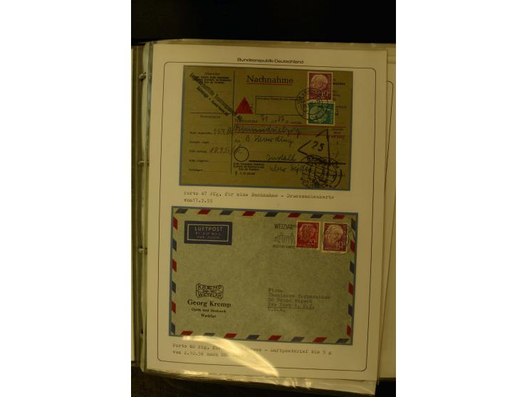 1954/1964, Ausstellungs-Sammlung "HEUSS I" in 2 Ordnern mit vielen besseren Einzel- und Mehrfachfrankaturen, reichlich Portos