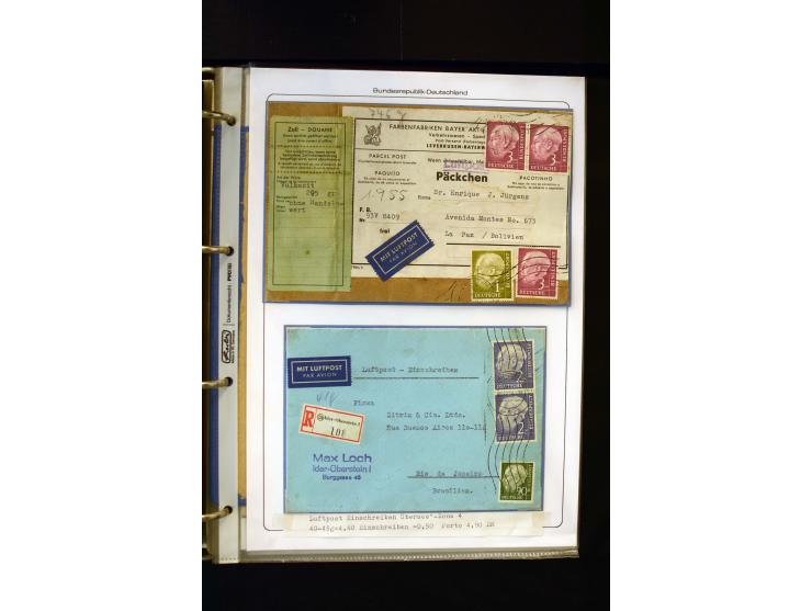 1954/1964, Ausstellungs-Sammlung "HEUSS I" in 2 Ordnern mit vielen besseren Einzel- und Mehrfachfrankaturen, reichlich Portos