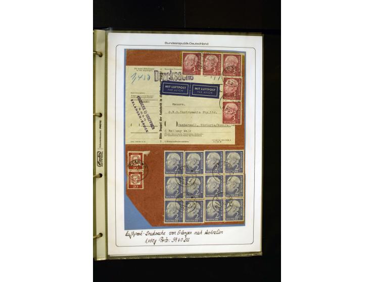 1954/1964, Ausstellungs-Sammlung "HEUSS I" in 2 Ordnern mit vielen besseren Einzel- und Mehrfachfrankaturen, reichlich Portos