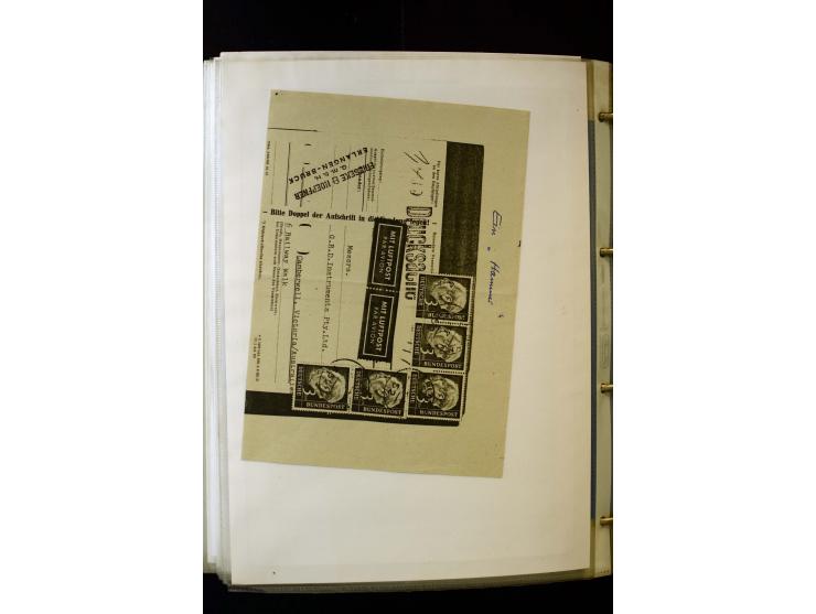 1954/1964, Ausstellungs-Sammlung "HEUSS I" in 2 Ordnern mit vielen besseren Einzel- und Mehrfachfrankaturen, reichlich Portos