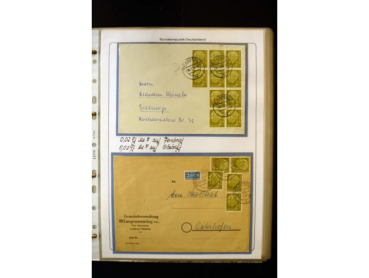 1954/1964, Ausstellungs-Sammlung "HEUSS I" in 2 Ordnern mit vielen besseren Einzel- und Mehrfachfrankaturen, reichlich Portos